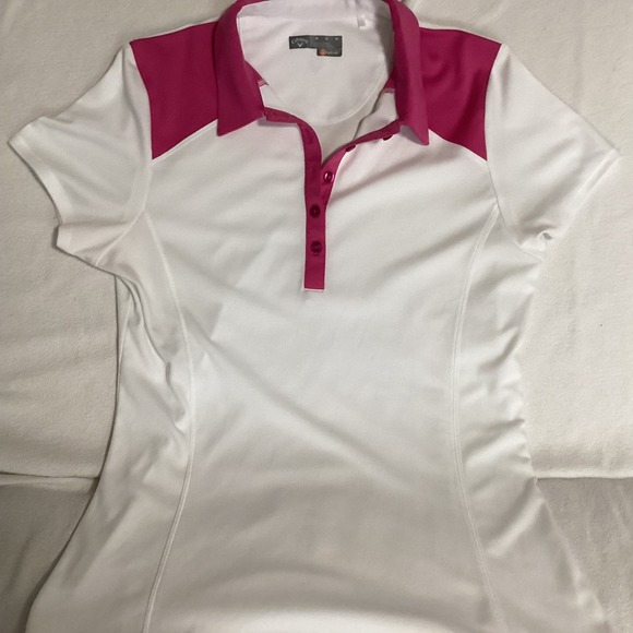 Callaway Tops - Callaway Womens Opti-Dri Golf Polo Shirt White Pink Colorblock Medium